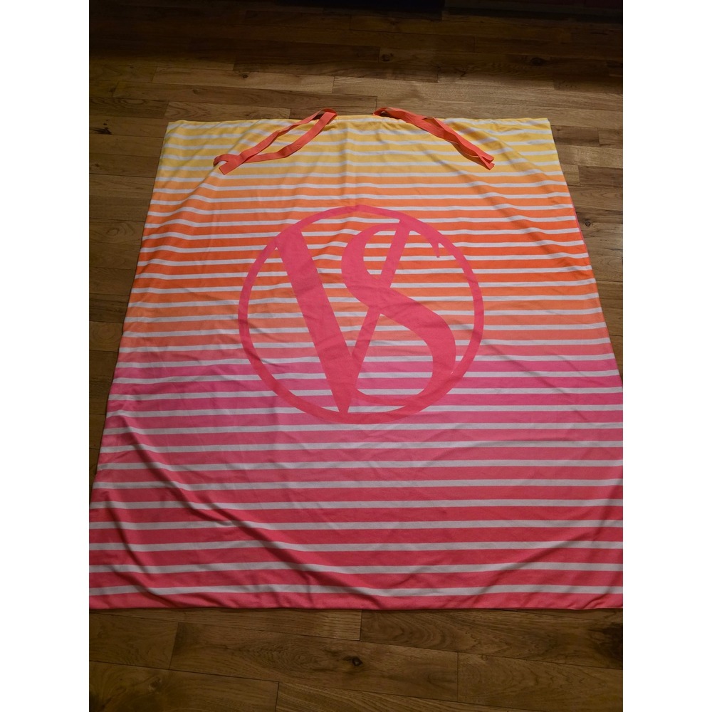 Victoria's Secret Beach Towel Pink Orange Ombre Stripe Large Logo One Size